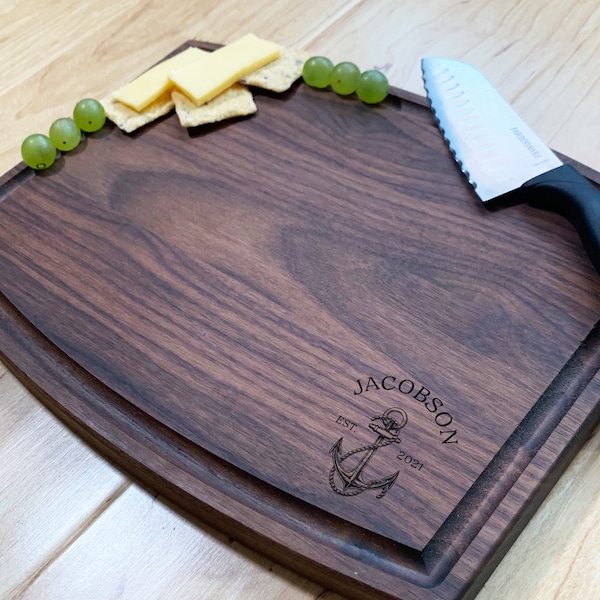 Personalized Anchor Cutting Board. Housewarming Gift. Walnut Maple Cutting Board. Nautical Theme Gift. Bamboo Cutting Boards. Boat Gifts.