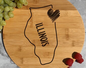 Illinois Laser Engraved Bamboo Cutting Board. State Map Cutting Boards. Housewarming Gift for New Homeowner.