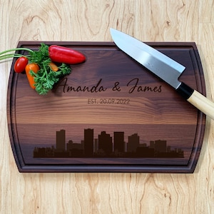 Personalized Cutting Board. Phoenix AZ City Skyline Cutting Board. Phoenix Arizona Wedding Gift. Housewarming Gift Idea.