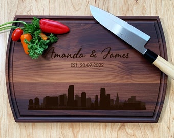 Personalized Cutting Board. Miami FL City Skyline Cutting Board. Florida Miami Wedding Gift. Housewarming Gift Idea.