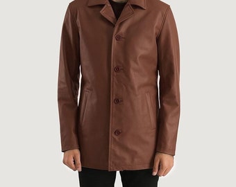 Vintage Brown Lambskin Leather Coat: Handmade Men's Blazer Style Coat fully Lined