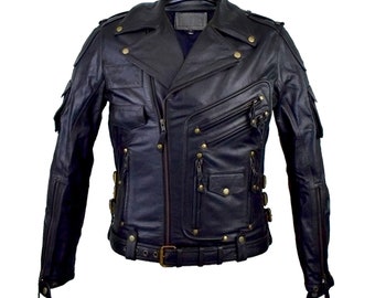 Men's Black Genuine Leather Biker Jacket - Padded Design