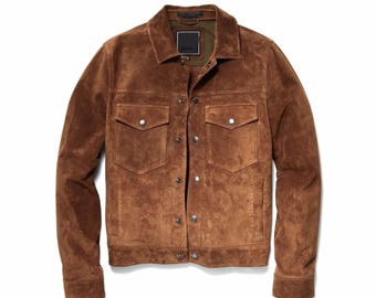 【90's HILL&ARCHER suede jacket 40 size】 Vintage Hill & Archer Suede Leather Brown Bomber Jacket Men