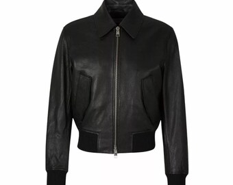 Women's Black Lambskin Leather Blazer Jacket - Vintage Style fully Lined