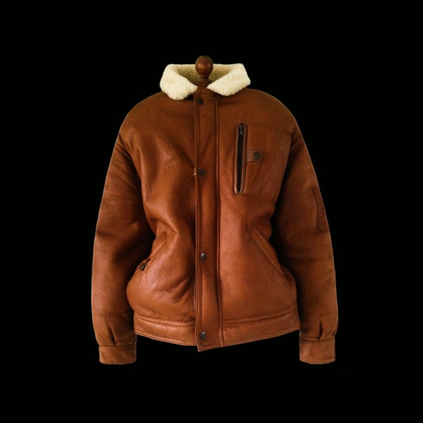 House Of Leather Heren Klassieke B3 Originele Schapenvachtjas Echt Shearling Vliegerstijl (XL, Bruin Gentiaan