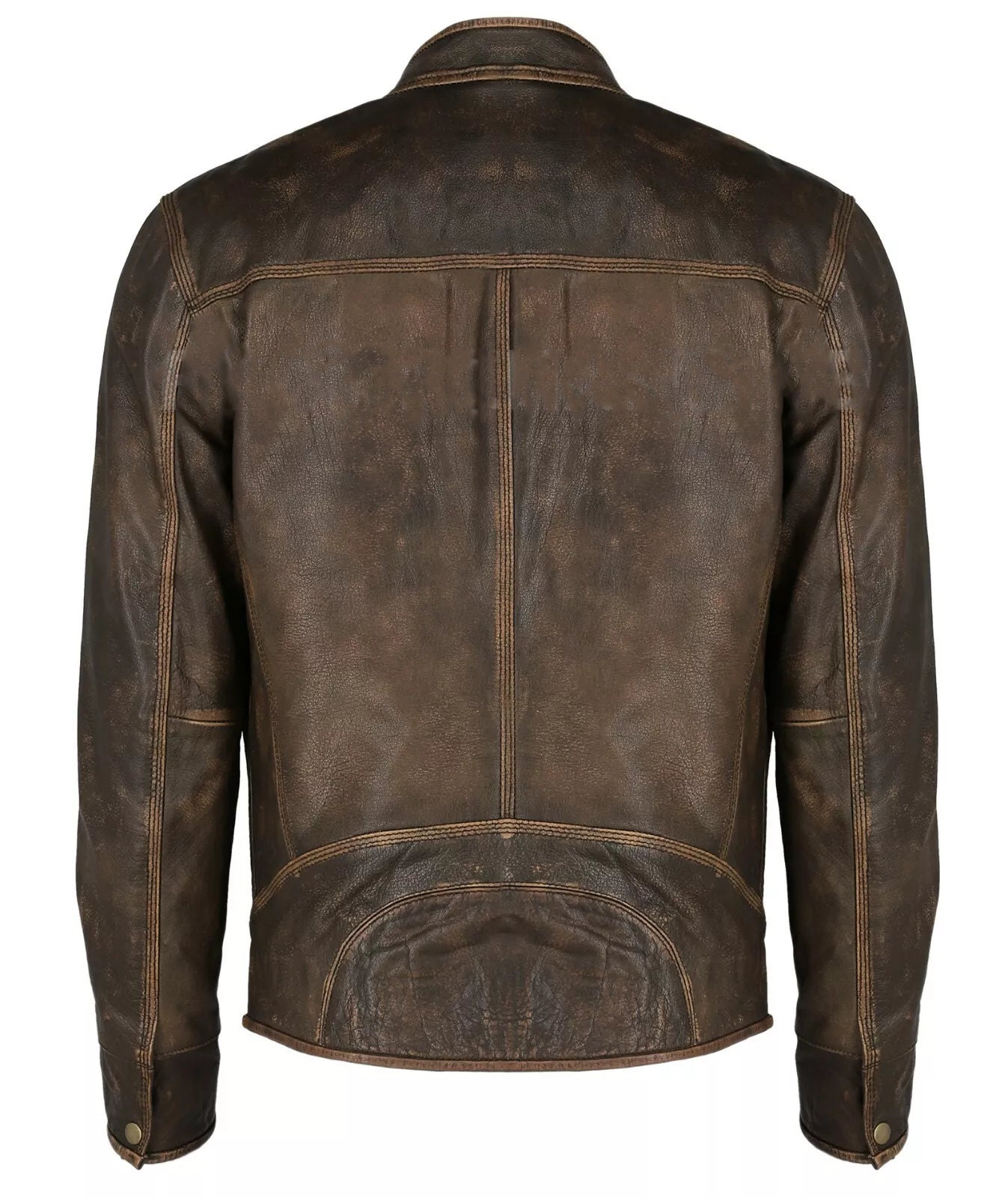 Men's Genuine Vintage 70s Style Distressed Brown Biker