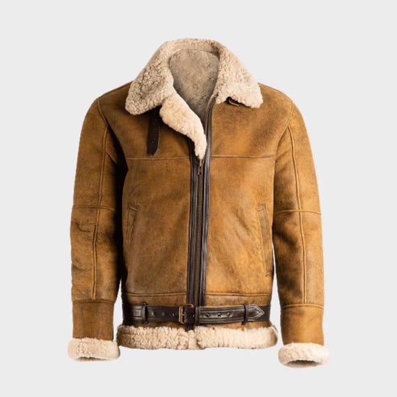 Veste Aviateur B3 En Cuir De Mouton Véritable Avec Doublure Fourrure - Marron - Taille XS à 3XL - Neuf étiquettes