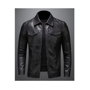 Blouson en cuir noir pour homme/ Blouson vintage en peau de mouton véritable/ Entièrement doublé de polyester doux/ Blouson motard décontracté à fermeture éclair/ Meilleur cadeau pour lui