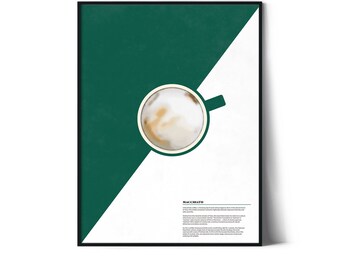 Elegante arte de pared Macchiato Lover - Impresión de taza de café colorida y minimalista / Marcos listos para colgar