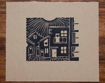 Friends + Neighbours - Mini Linocut Print
