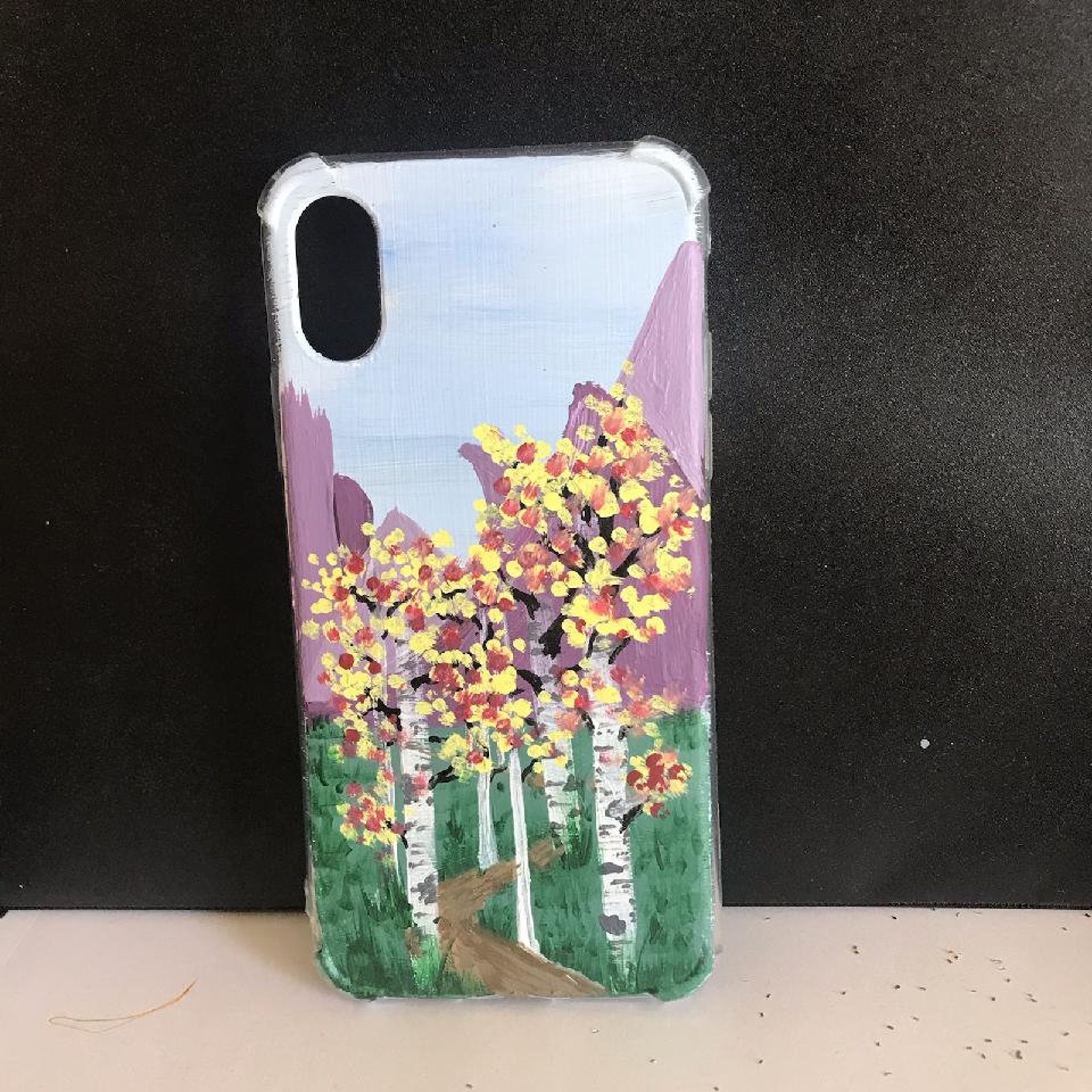 Hand painted phone case Mountain Trees | Etsy