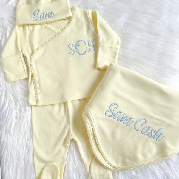 Personalized Coming Home Outfit Gender Neutral Yellow, Newborn Two Piece Outfit  you can personalized Baby perfect for gift.