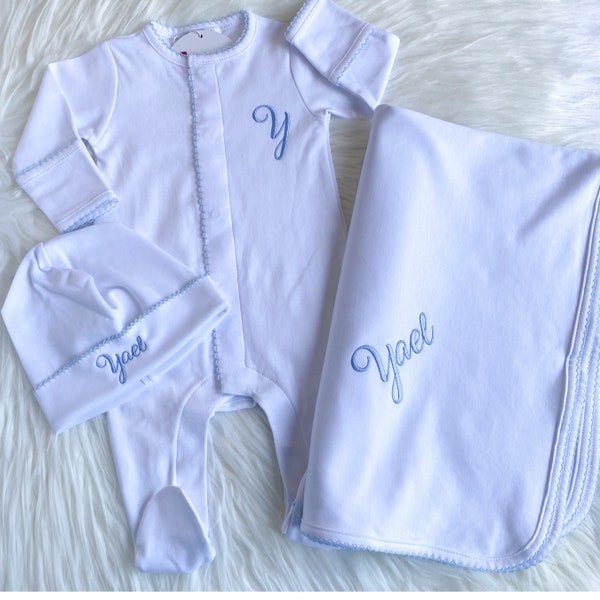 Baby boy coming home footie outfit, newborn coming home set, baby shower gift, Monogrammed baby sleeper,  monogrammed baby outfit