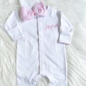 Personalized Baby Girl Coming Home Outfit, Take Me Home Outfit, Baby Shower Gift, Monogrammed Baby Sleeper, Pregnancy Announcement.