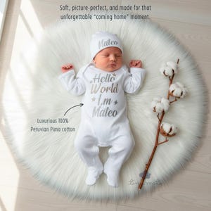 Personalized Pima Cotton Newborn Footie: Embroidered Baby Coming Home Outfit, Monogrammed, Custom Baby Gift, Newborn Photo, Baby Shower Gift