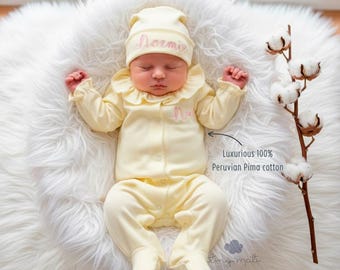 Personalized Baby Girl Coming Home Outfit: Embroidered Peruvian Cotton Set