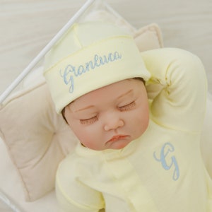 Personalized Yellow Coming Home Outfit, Personalized Baby Gift, Neutral Gender Baby Clothes, Baby shower Gift, Newborn Hospital Set image 2