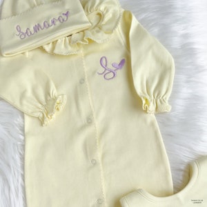 Personalized Yellow Baby Girl Outfit: Embroidered Cotton Coming Home Set