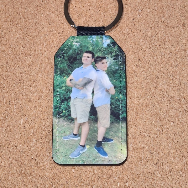 2-sided photo keychain, faux (vegan) Leather, Variety of shapes!