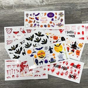 Halloween UVDTF Cup Wraps, 16oz ready to apply cup wraps, uvdtf transfers, Spooky Season uv dtf cup wrap, Waterproof uvdtf cup wraps bundles
