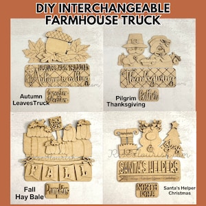 Interchangeable Farmhouse Truck, DIY Unpainted Decor, Unfinished Wood Blanks, Fall Home Decor, Farmhouse Truck Addon, DIY Craft Kit, Sawdust