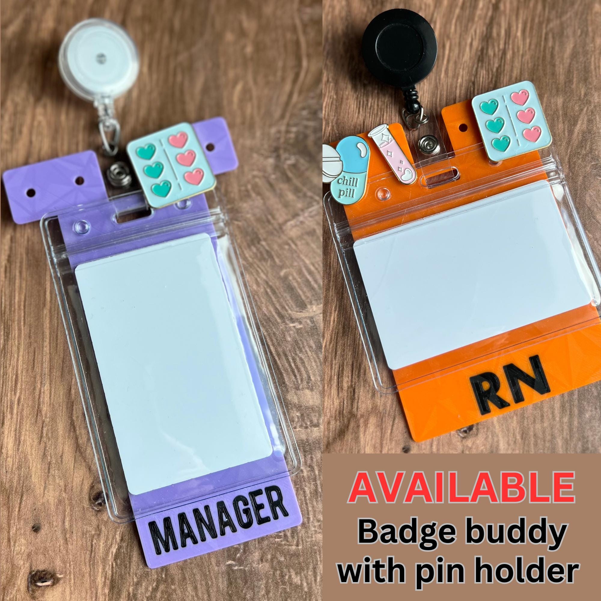 Custom Badge Buddy, RN Badge Buddy, Nursing Pin Holder, Nurse Badge Tag, X-ray Marker Parker, Pin Holder, Badge Backer, Badge Buddy Pin Hole