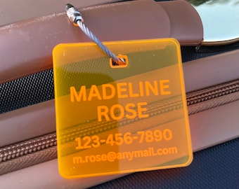 Luggage Tags Personalized, Backpack Tag, Bag Tags, Neon Tag, Personalized ID Tags, Custom Luggage Tag, Travel Accessories, Square 1/4" Thick