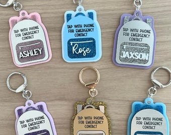 NFC Keychain, Emergency Contact Keychain, Smart In Case of Emergency ICE Key Chain, Personalized NFC Safety Tag, Backpack Tag, Scan Tag