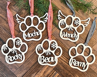 Dog Ornament Personalized, Dog Paw Ornament, Dog Memorial Ornament, Dog Name Ornament, Family Ornament For Dog, Dog Christmas Ornament