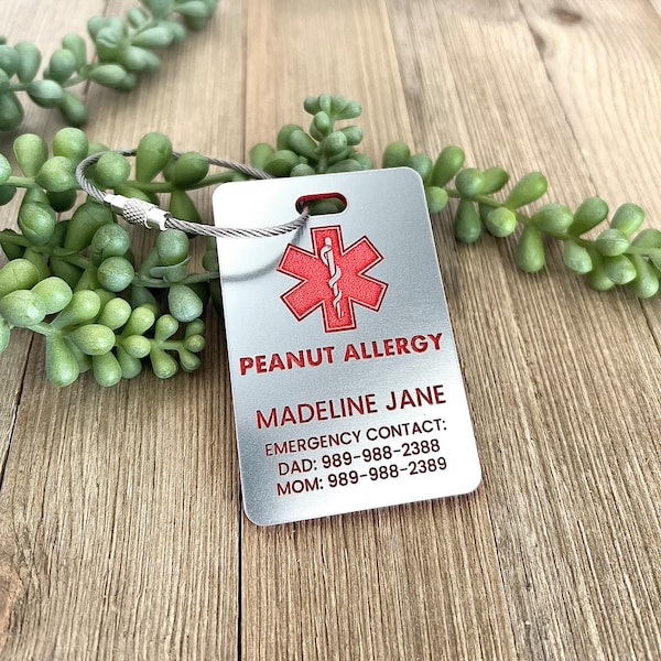 Personalized Medical Tag, Allergy Tag, Medical Alert Bag Tag, Medical ID Tag, Emergency Contact, Medical Alert Keychain, Food Allergy Alert