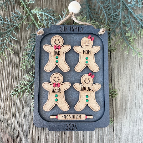 Adorno familiar personalizado, adorno navideño personalizado, adorno de galletas de jengibre, adorno de pan de jengibre, pan de jengibre navideño