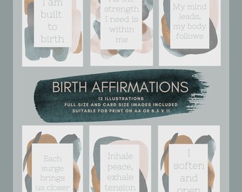 Geburt Affirmationen - Earthy Neutrals Set 1 - Set von 12 Sofort Download
