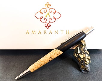 Wooden ballpoint pen - Grenadilla with Karelian maser birch - Handmade from the Allgäu