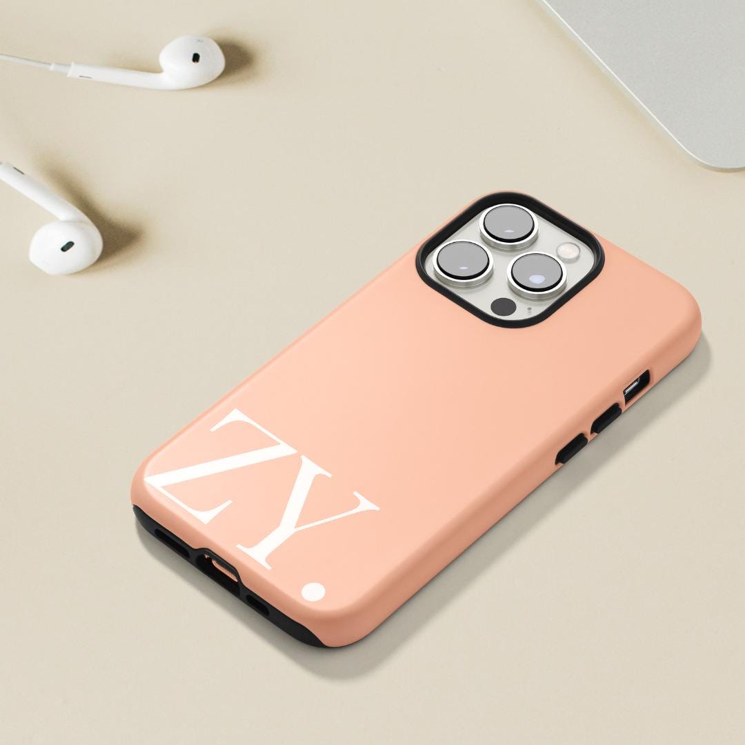 Customized Initial Apricot Color Phone Case for iPhone Tough 15 14 13 ...