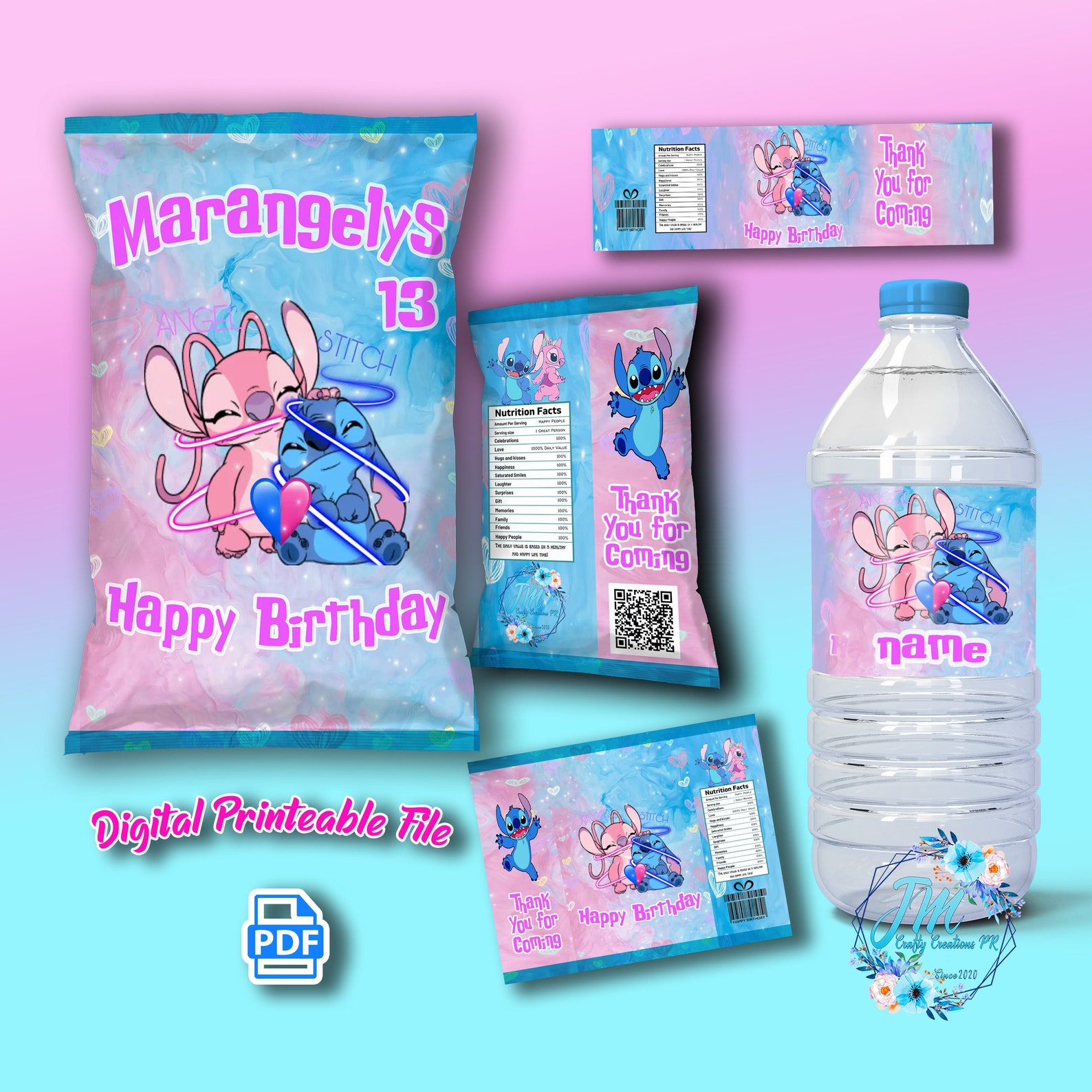 Stitch and Angel Chip Bag and Water Bottle Label with Name Etsy Denmark