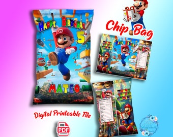 Mario Bros movie Chip Bag  (with name and age) PDF Digital File is Not Instant Download