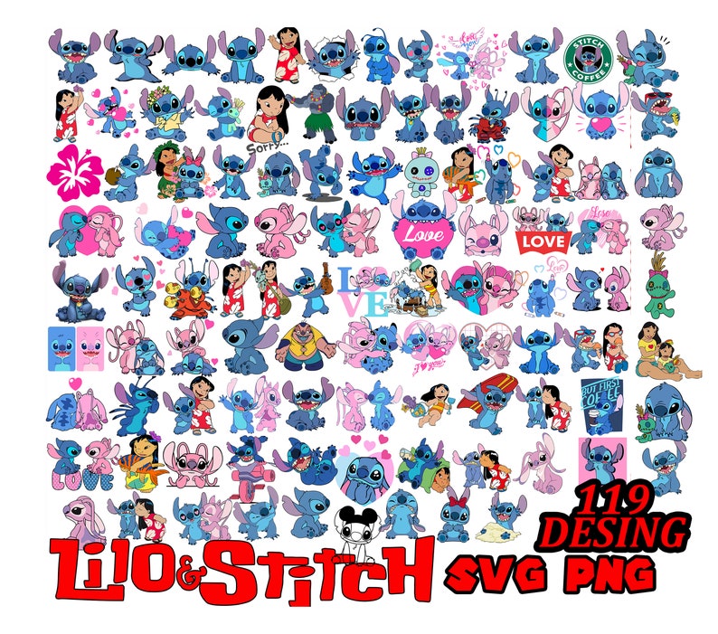 Mega bundle Lilo and stitch , stitch and angel love svg png image 1