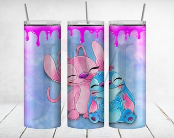 Stitch wrap , 20oz skinny tumbler wrap , Stitch and Angel wrap , Sublimation Design , Cartoon Tumbler PNG , water color