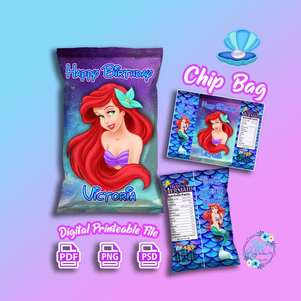 The Little Mermaid Chip Bag printable Template with font include