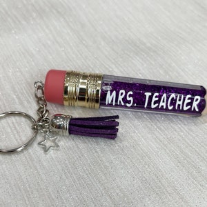 Personalized Pencil Shape Keychain, Pencil Keyring, 3D Pencil Chain, Teacher Keychain Gift, Glitter 3D Pencil Key