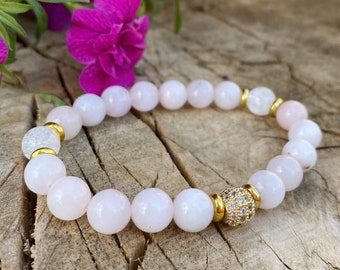 Rose Quartz Bracelet | Handmade Crystal Bracelet | Pink Gemstone Jewelry | Natural Stone Bracelet | Gift for Her