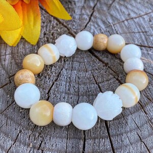 Bodhi Beaded Bracelet | White Flower Bodhi Bracelet | Bodhi Seed Bracelet | Mala Bodhi Jewelry | Enlightenment Bracelet | Healing Bracelet