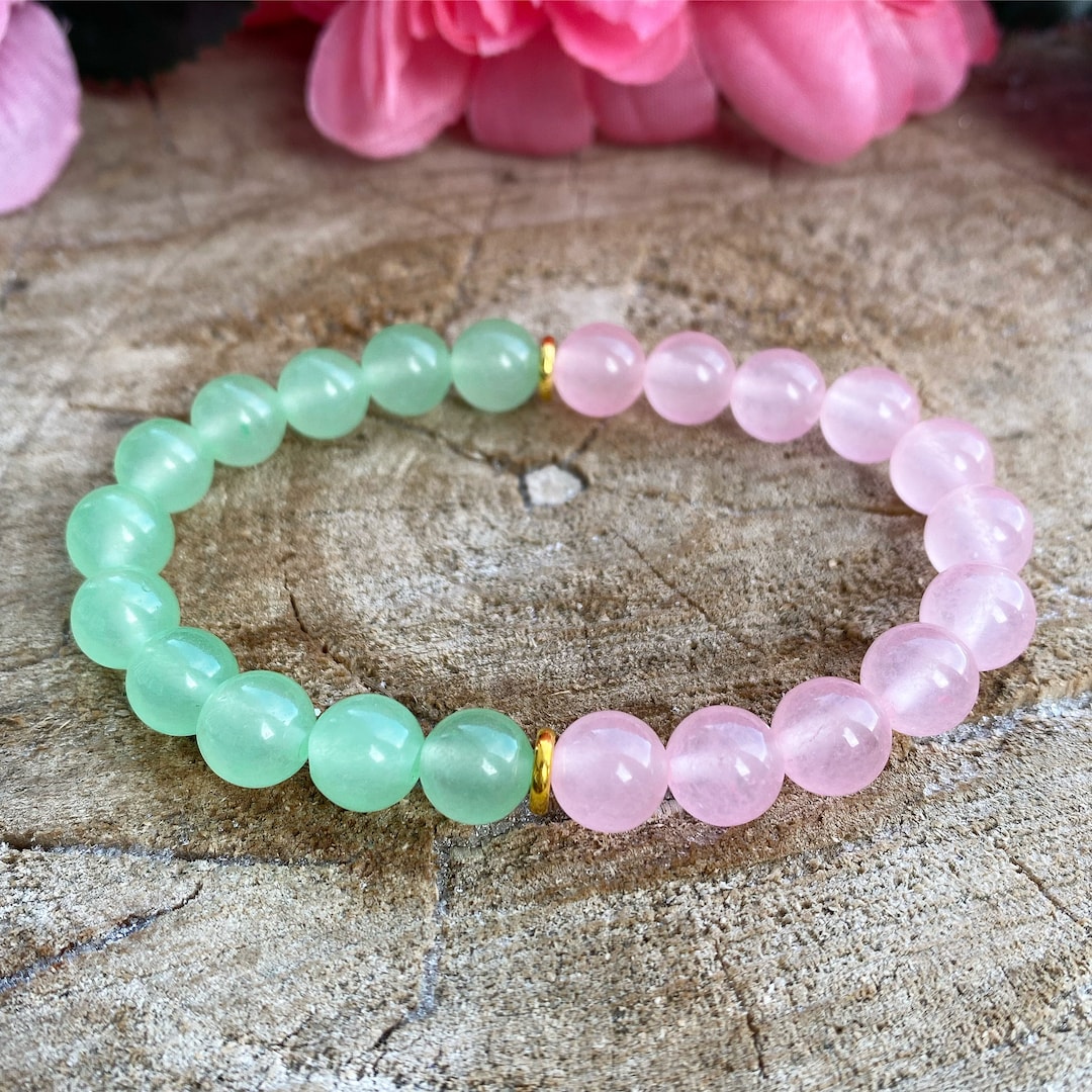 Pink and Green Jade Bracelet | Handmade Gemstone Bracelet