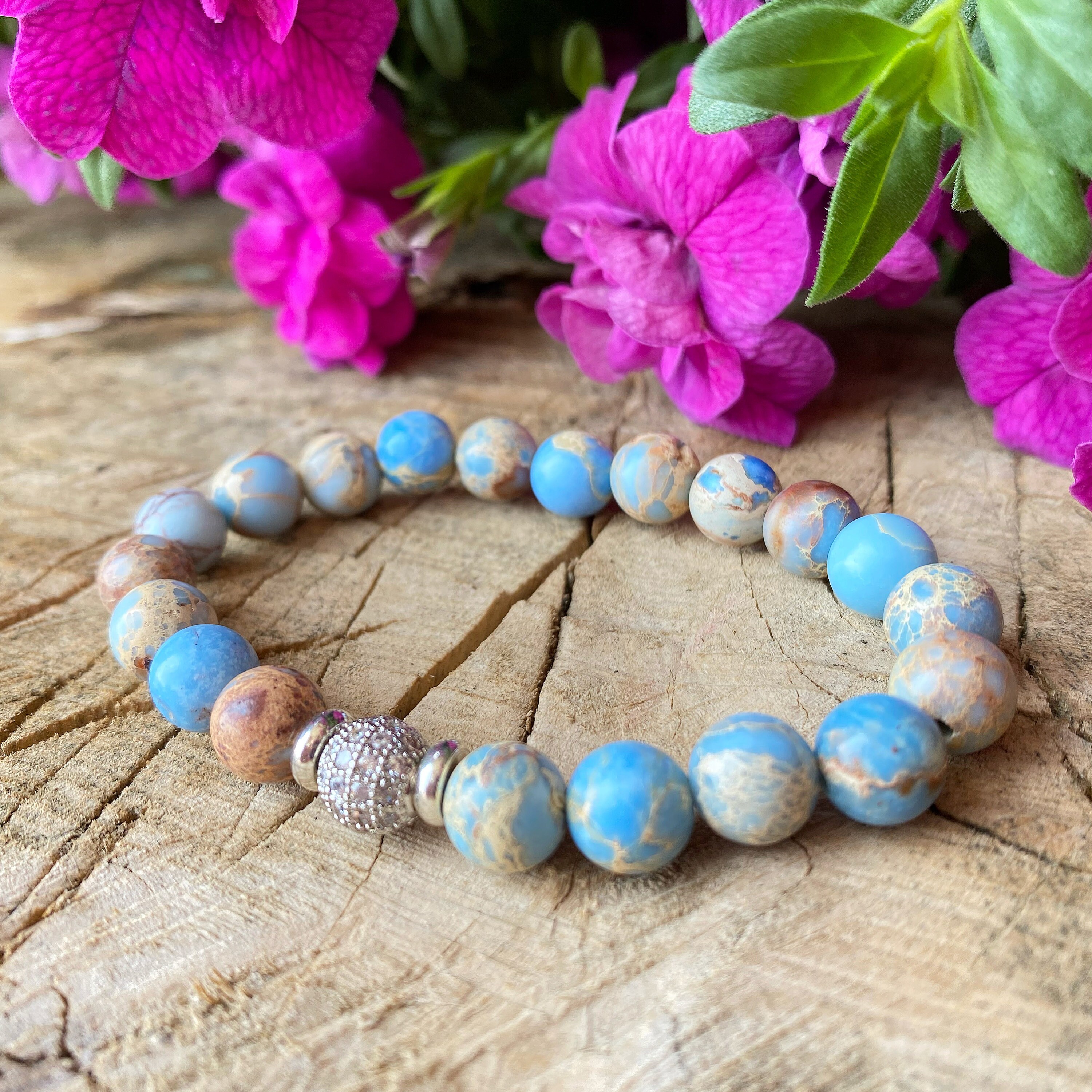 Bracelet Sur Mesure En Perles De Jaspe Impérial, Agate Et Turquoise - Article Neuf, Sans Fermoir
