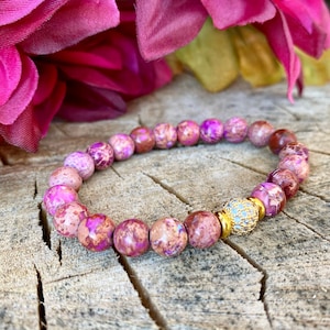 Purple Jasper Bracelet | Natural Purple Crystal Bracelet | Jasper Beaded Bracelet | Healing Jasper Bracelet | Purple Bracelet Gift Idea
