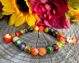 Fall Beaded Bracelet | Apple Charm Beaded Bracelet | Autumn Colors Bracelet Gift | Apple Love Bracelet for Special Someone