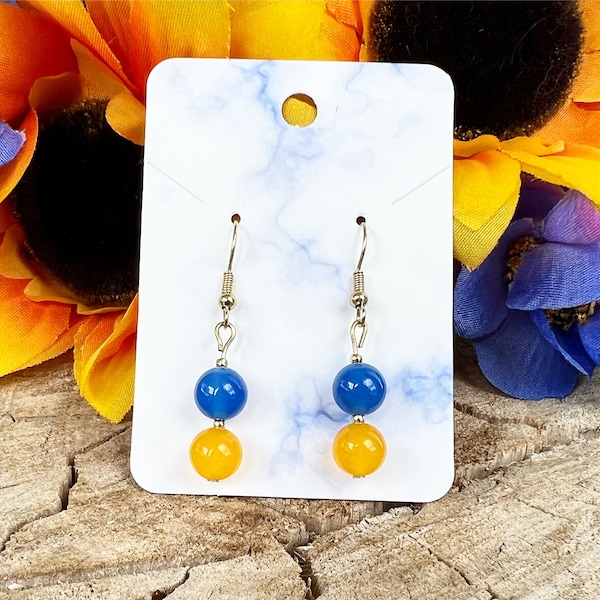 SUPPORT UKRAINE Earrings | Yellow and Blue Beaded Earrings In Support of Ukraine | We Stand With Ukraine | Blue and Yellow Gemstone Earrings