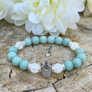 Aquamarine Jade Bracelet | Crown Gemstone Bracelet | Aquamarine Beaded Bracelet | Green Jade Bracelet | Turquoise Stone Bracelet