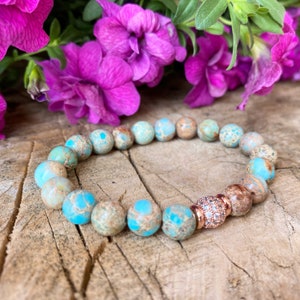 Bracciale in pietra turchese / Gioielli Chakra di diaspro / Bracciale di diaspro curativo / Bracciale in pietra turchese / Idea regalo di gioielli turchesi