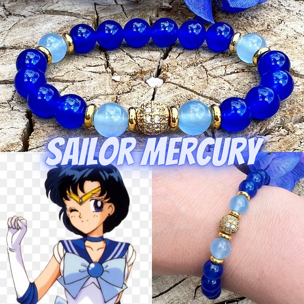 Gioielli Sailor Mercury / Bracciale Sailor Scout / Gioielli Sailor Guardian / Bracciale Amy (Ami) / Bracciale con pietre preziose ispirato a Sailor Mercury